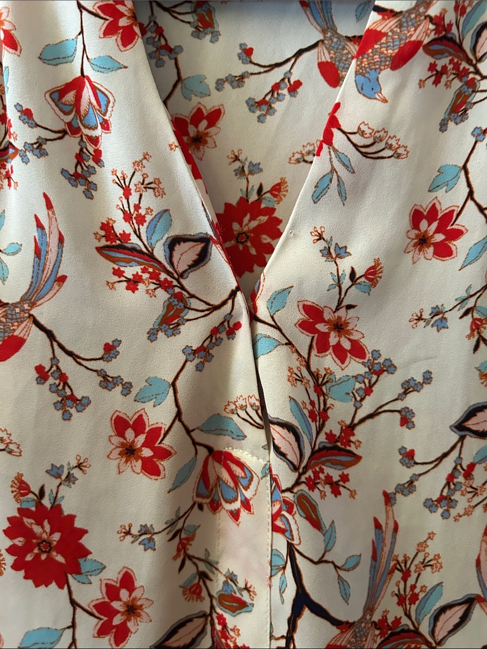 Rose & Olive Cream Floral V-Neck Sleeveless Top with Red & Light Blue Accents - Picture 3 of 11